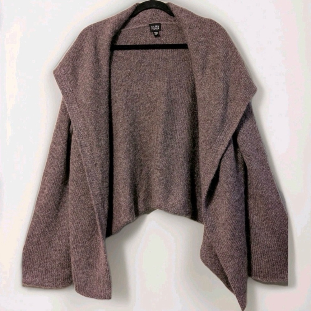 Eileen Fisher Cardigan Sweater  XL Hooded Wool Mohair Brown Italian Yarn